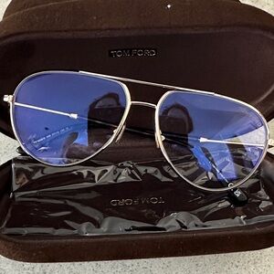 Tom Ford Men’s Aviator Sunglasses with Blue Lenses and Gold Frame
